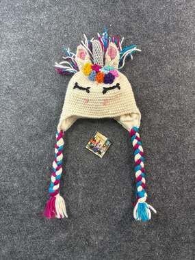 Padhma Knits Handmade Wool Unicorn Crochet Hat with Earflaps and Braids